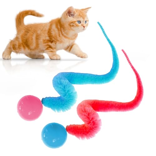Calkkrer 2 Stück lustiges Katzenspielzeug.Hüpfball, perfekt für Katzen jeden Alters.Interaktives Spielzeug für Katzen, lustiges Training.Wurmkatzenspielzeug. von Calkkrer