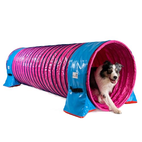 Callieway® Dog Agility Tunnel Profi Hunde Tunnel Agility Gerät (Stützsandsäcke bereits inklusive) (80cm / 3m, Fuchsia) von Callieway