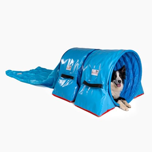 Callieway Dog Agility Sacktunnel Fun&Slip/Agilitysacktunnel mit 60cmØ für Agility Training/Welpentraining inklusive 2X Stützsandsäcke (Blau) von Callieway