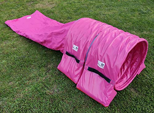 Callieway Dog Agility Sacktunnel Fun&Slip/Agilitysacktunnel mit 60cmØ für Agility Training/Welpentraining inklusive 2X Stützsandsäcke (Fuchsia) von Callieway