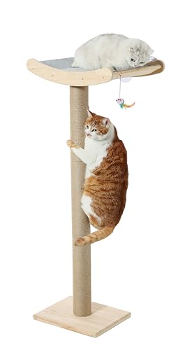 Fenster-Katzenbett mit Kratzstämmen, 116,8 cm, Holz-Katzen-Sitzstange für große Katzen, Kletterbaum, montiert mit starken Saugnäpfen, Indoor-Katzen (Holzsitz) von Caloreduce
