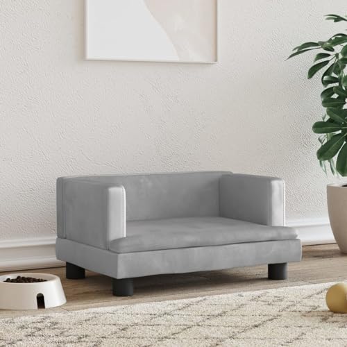 Camerina Hundebett Hellgrau 60x40x30 cm Samt Hundebett Abwaschbar Haustierbett von Camerina