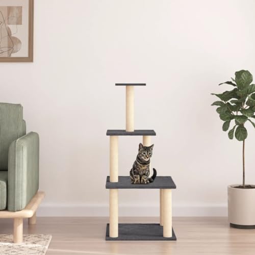 Camerina Kratzbaum mit Sisal-Kratzsäulen Dunkelgrau 111 cm Kratzbaum FüR GroßE Katzen Cat Tree von Camerina