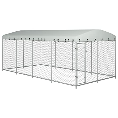 Camerina Outdoor-Hundezwinger mit Überdachung EisenkäFig FüR Hunde Outdoor Hundezwinger HaustierkäFig Hundevilla 8x4x2,3 m von Camerina