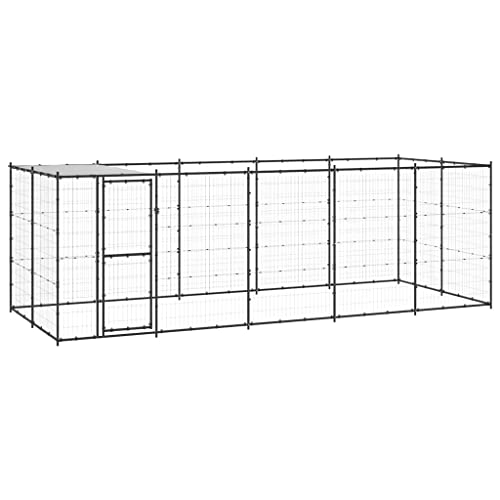 Camerina Outdoor-Hundezwinger mit Überdachung Stahl 12,1 m² HundehüTte Outdoor GroßE Hunde Freigehege GeflüGelstäLle Gehege FüR Kleintiere von Camerina