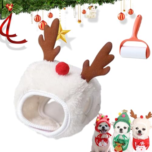 Adorable Christmas Tree Pom-Pom Hat, Christmas Tree Hat for Dogs, Dog Christmas Tree Hat, Funny Soft Pet Hat for Dogs Cats, Small Medium Pets Santa Hat (White hat, L) von Camic