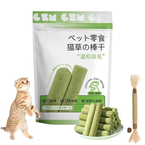 Camic Cat Grass Teething Stick,Cat Grass Chew Stick Grinding Rod,Cats Chew Stick for Indoor Cats and Hairball Removal,Cat Chewing Toys for Cleaning Teeth (1 Bags/6 Sticks) von Camic