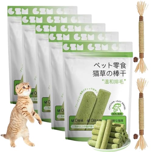 Camic Cat Grass Teething Stick,Cat Grass Chew Stick Grinding Rod,Cats Chew Stick for Indoor Cats and Hairball Removal,Cat Chewing Toys for Cleaning Teeth (5 bags/30 Sticks) von Camic