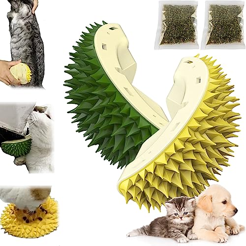 Camic Durian Multifunctional Toys, Durian Cat Scratcher, Durian Shell Cat, Cat Durian Shell, Massaging and Removing Floating Hair Cat Dog Mint Toys (2PCS Green+Yellow) von Camic