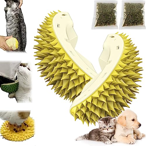 Camic Durian Multifunctional Toys, Durian Cat Scratcher, Durian Shell Cat, Cat Durian Shell, Massaging and Removing Floating Hair Cat Dog Mint Toys (2PCS Yellow) von Camic