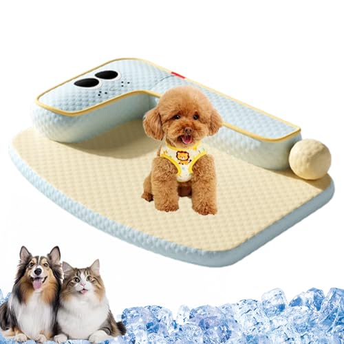 Camic Pfoten-Bedarf Atmungsaktives Kühlendes Sommer Bett Für Haustiere, Kühlbett für Haustiere, Kühlmatte für Hunde & Katzen Geeignet, Erhöhte Desig, Waschbarer Bezug (Blau, L (70 x 53 cm)) von Camic