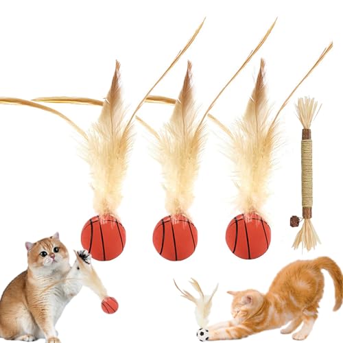 Cat Bouncy Ball With Feather, Feather Ball Cat Toy, Cat Entertainment Bouncy Ball Toy, Interactive Feather Ball Toy Set, Mini Basketball, Soccer & Baseball Pet Toys for Cats and Dogs (3Pcs Basketball) Cat Bouncy Ball With Feather, Feather Ball Cat Toy, Cat Entertainment Bouncy Ball Toy, Interactive Feather Ball Toy Set, Mini Basketball, Soccer & Baseball Pet Toys for Cats and Dogs (3Pcs Basketball) von Camic