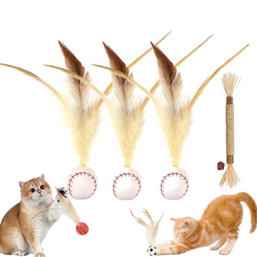 Cat Bouncy Ball with Feather, Feather Ball Cat Toy, Cat Entertainment Bouncy Ball Toy, Interactive Feather Ball Toy Set, Mini Basketball, Soccer & Baseball Pet Toys for Cats and Dogs (3Pcs Baseball) Cat Bouncy Ball with Feather, Feather Ball Cat Toy, Cat Entertainment Bouncy Ball Toy, Interactive Feather Ball Toy Set, Mini Basketball, Soccer & Baseball Pet Toys for Cats and Dogs (3Pcs Baseball) von Camic