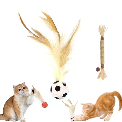 Cat Bouncy Ball with Feather, Feather Ball Cat Toy, Cat Entertainment Bouncy Ball Toy, Interactive Feather Ball Toy Set, Mini Basketball, Soccer & Baseball Pet Toys for Cats and Dogs (Soccer) von Camic