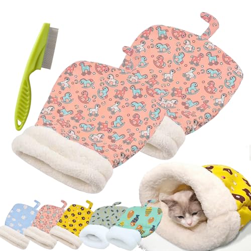 Cat Sleeping Bag for Indoor Cats, Cute Cartoon Cat Nest Bed Soft Plush Cat Cave Bed, Pet Mat Warming Pad Sack, Thickened Pet Pocket Quilt Bed, Washable Warm Bed for Cats (2Pcs Pink) von Camic