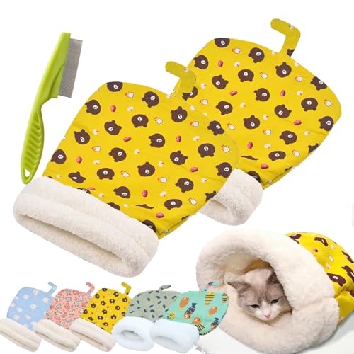 Cat Sleeping Bag for Indoor Cats, Cute Cartoon Cat Nest Bed Soft Plush Cat Cave Bed, Pet Mat Warming Pad Sack, Thickened Pet Pocket Quilt Bed, Washable Warm Bed for Cats (2Pcs Yellow) von Camic