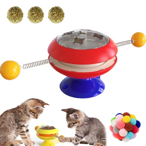 Catnip Interactive Training Toy,Interactive Windmill Cat Toys with Catnip,Interactive Ball Catnip Cat Training Toy,Catnip Interactive Toys for Indoor,Turntable Interactive Cat Toy (red) von Camic