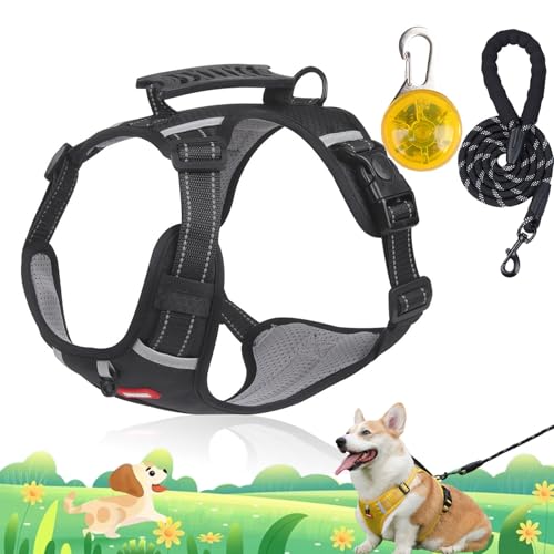 Chewie Cozy Harness, No Pull Dog Harness with Leash Set, Adjustable Dog Vest with Reflective, Escape Proof Dog Harness for Small Medium Large Dogs (Black+LED Light, L(28-45kg)) von Camic