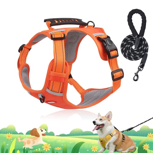 Chewie Cozy Harness, No Pull Dog Harness with Leash Set, Adjustable Dog Vest with Reflective, Escape Proof Dog Harness for Small Medium Large Dogs (Orange, L(28-45kg)) von Camic