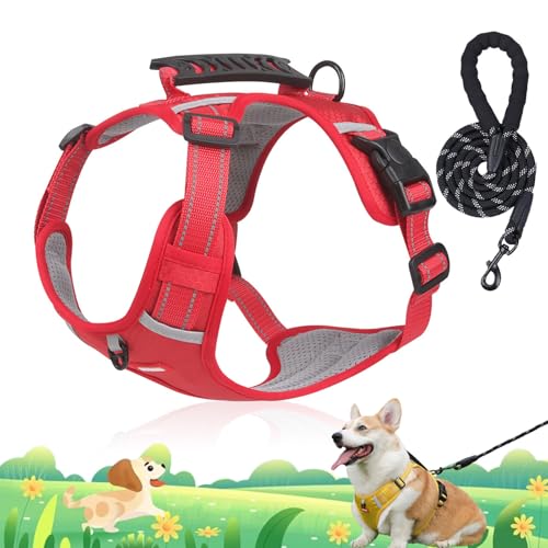 Chewie Cozy Harness, No Pull Dog Harness with Leash Set, Adjustable Dog Vest with Reflective, Escape Proof Dog Harness for Small Medium Large Dogs (Red, XS(5-10kg)) von Camic