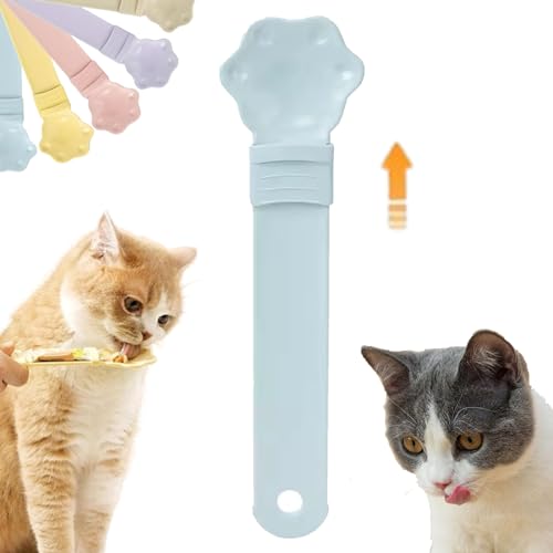 Happy Spoon for Cats, Cuddles and Meow Cat Treat Feeder, Claw Shape Cat Strip Happy Spoon, Multifunktionaler Haustier-Löffel, Cat Strip Feeder, Cat Wet Treats Dispense Spoon with 0 Waste (Blue) von Camic