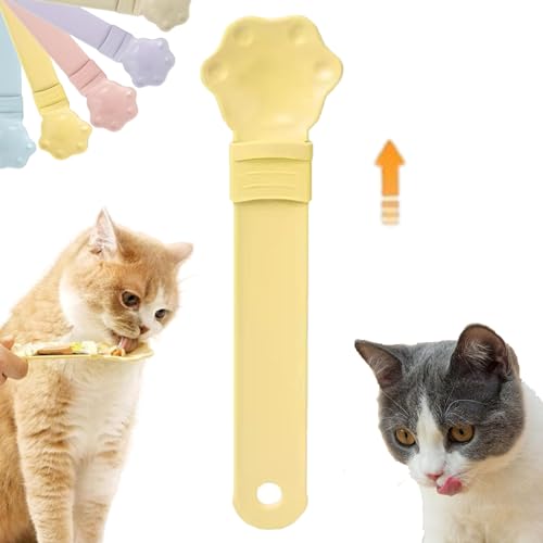 Happy Spoon for Cats, Cuddles and Meow Cat Treat Feeder, Claw Shape Cat Strip Happy Spoon, Multifunktionaler Haustier-Löffel, Cat Strip Feeder, Cat Wet Treats Dispense Spoon with 0 Waste (Yellow) von Camic
