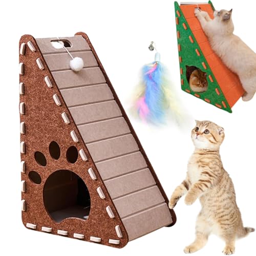 Mellowkin cat Scratcher, 3 in 1 Ramp Triangular Vertical Felt Cat Board with Cat Nest, Non Shed Crumbs L Shape Pet Scratching Pad Furniture Protection, Easy to Assemble (Brown, A-Triangular) von Camic