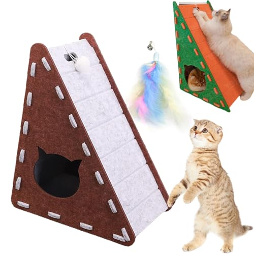 Mellowkin cat Scratcher, 3 in 1 Ramp Triangular Vertical Felt Cat Board with Cat Nest, Non Shed Crumbs L Shape Pet Scratching Pad Furniture Protection, Easy to Assemble (Brown, B-Triangular) von Camic