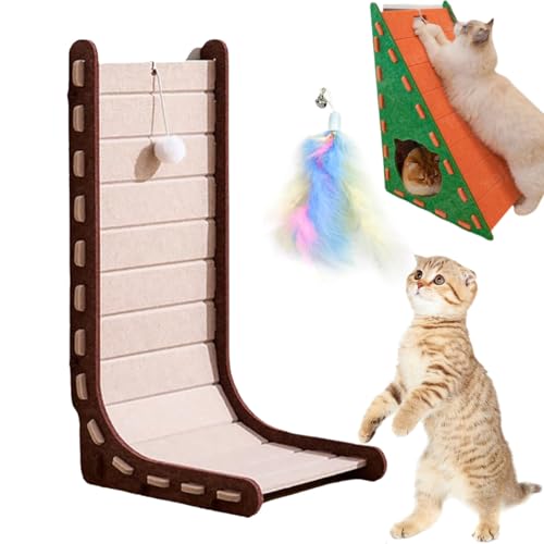 Mellowkin cat Scratcher, 3 in 1 Ramp Triangular Vertical Felt Cat Board with Cat Nest, Non Shed Crumbs L Shape Pet Scratching Pad Furniture Protection, Easy to Assemble (Brown, Large-L Shape) von Camic