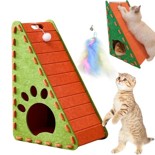Mellowkin cat Scratcher, 3 in 1 Ramp Triangular Vertical Felt Cat Board with Cat Nest, Non Shed Crumbs L Shape Pet Scratching Pad Furniture Protection, Easy to Assemble (Orange, A-Triangular) von Camic