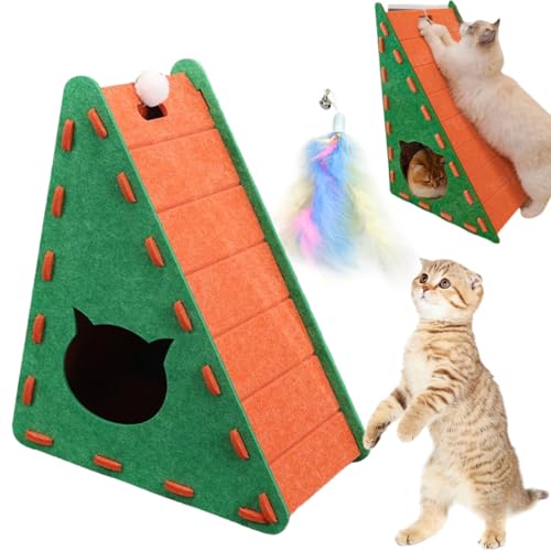 Mellowkin cat Scratcher, 3 in 1 Ramp Triangular Vertical Felt Cat Board with Cat Nest, Non Shed Crumbs L Shape Pet Scratching Pad Furniture Protection, Easy to Assemble (Orange, B-Triangular) von Camic
