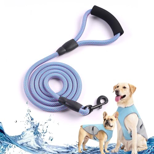 Monelia Kühlweste - Der Hitzeschutz für deinen Hund, Kühlgeschirr für Hunde Klein, Mittelgroßer, Groß, Dog Cooling Vest, Schützt vor Hund Hitzschlag, Sonnenschutz (Blau, Hundeleine) von Camic