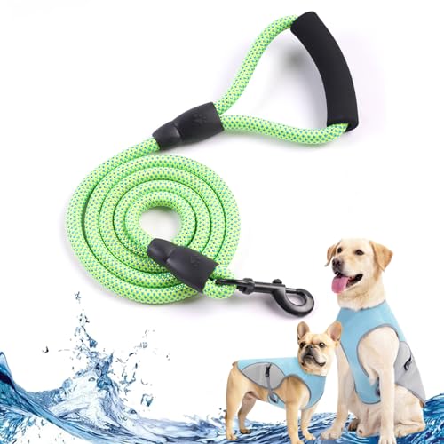 Monelia Kühlweste - Der Hitzeschutz für deinen Hund, Kühlgeschirr für Hunde Klein, Mittelgroßer, Groß, Dog Cooling Vest, Schützt vor Hund Hitzschlag, Sonnenschutz (Grün, Hundeleine) von Camic