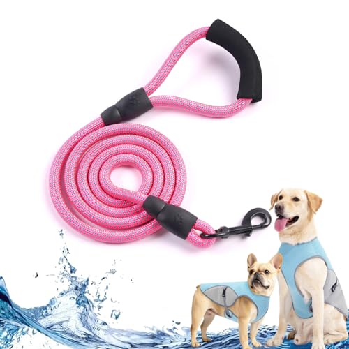 Monelia Kühlweste - Der Hitzeschutz für deinen Hund, Kühlgeschirr für Hunde Klein, Mittelgroßer, Groß, Dog Cooling Vest, Schützt vor Hund Hitzschlag, Sonnenschutz (Rosa, Hundeleine) von Camic