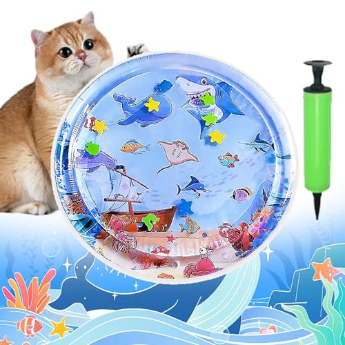 Pet Water Bed for Dogs, Cooling Mat for Dogs/Cat, Water Sensory Playmat with Fish for pet Play, Thickened Inflatable Pet Cat WaterBed Cushion with Inflatable Tube (F, Round) von Camic