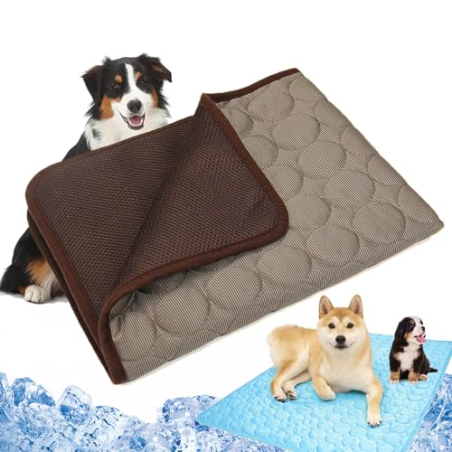 Pfotenfrost Matte, PfotenFrost Kühlmatte für Hunde, selbstkühlende Hundematte with Ice-Silk-Oberfläche, Washable Cooling Mat Dogs for Home, Car, Garden or On The Go (Brown, M-62x50cm) von Camic