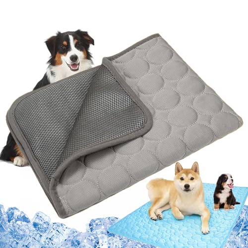 Pfotenfrost Matte, PfotenFrost Kühlmatte für Hunde, selbstkühlende Hundematte with Ice-Silk-Oberfläche, Washable Cooling Mat Dogs for Home, Car, Garden or On The Go (Gray, XL-100x75cm) von Camic