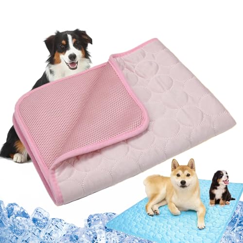 Pfotenfrost Matte, PfotenFrost Kühlmatte für Hunde, selbstkühlende Hundematte with Ice-Silk-Oberfläche, Washable Cooling Mat Dogs for Home, Car, Garden or On The Go (Pink, XL-100x75cm) von Camic