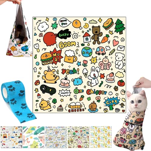 Self Adhesive Cat Wrap, Cat Burrito Wrap, Cat Grooming Wrap for Cutting Nails, Anti-Bite Cat Swaddle Wrap for Nail Trimming (A, 55 * 55cm(Within 6lbs)) von Camic