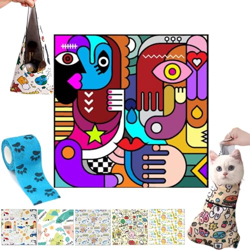 Self Adhesive Cat Wrap, Cat Burrito Wrap, Cat Grooming Wrap for Cutting Nails, Anti-Bite Cat Swaddle Wrap for Nail Trimming (E, 80 * 80cm(Within 20lbs)) von Camic