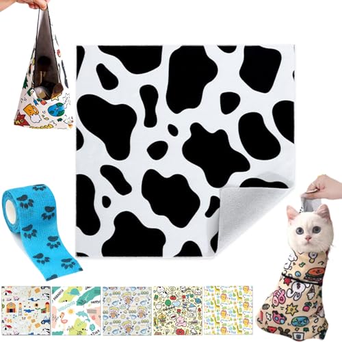 Self Adhesive Cat Wrap, Cat Burrito Wrap, Cat Grooming Wrap for Cutting Nails, Anti-Bite Cat Swaddle Wrap for Nail Trimming (F, 45 * 45cm(Within 3lbs)) von Camic