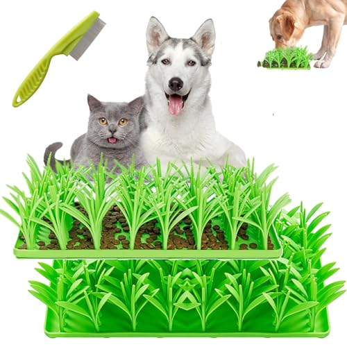 Silicone Grass Mat for Cats, Indoor Interactive Sniff Mats for Dog Cat Pet, Slow Feeding Mat for Pets, Cat Grass Mat Food Toy, Encourages Natural Foraging Skills (Green, 2 PCS) von Camic