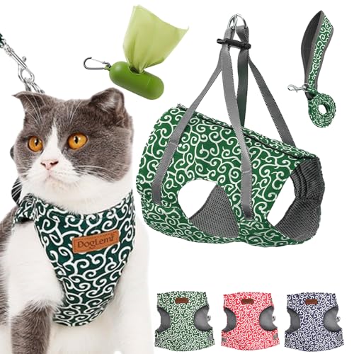 Stampopular Cat Harness, Anti-Break Stampopular Cat Vest Harness and Leash Set for Walking Escape Proof, Adjustable Kitten Vest Harness Breathable Comfortable (Green, L) von Camic