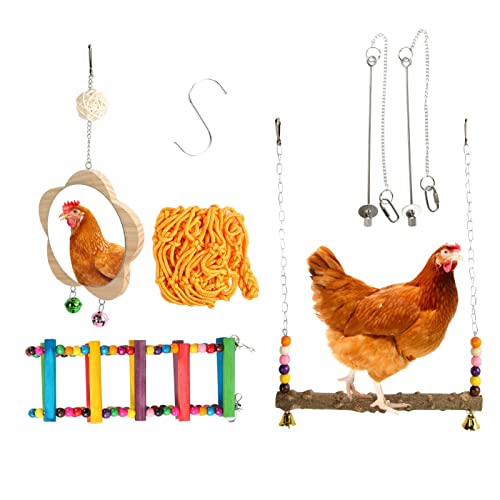 Camidy 12 Stück Hühnerspielzeug für Kükenstall-Zubehör, Hühnerschaukelleiter, Sitzstange, Spiegelspielzeug, handgefertigtes hängendes Hühnerschaukelspielzeug für Küken, Hennen, Hähne von Camidy