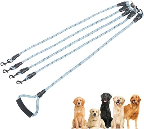 Camidy 4 Dog Leash, Heavy Duty Four Way Multiple Dog Coupler Leash Adjustable Dog Leash with Soft Padded Handle for Camping von Camidy