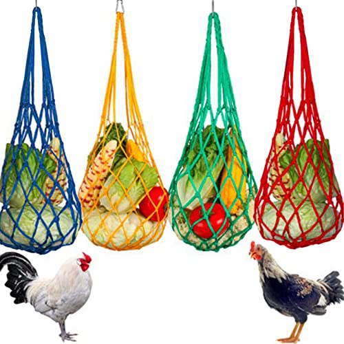 Camidy 4 Pack Huhn Fütterung String Tasche Hängen Gemüse Kohl Fütterung Net Taschen Snack Behandeln Fütterung Halter Tasche mit Haken für Hühner Gans Ente Große Vögel von Camidy