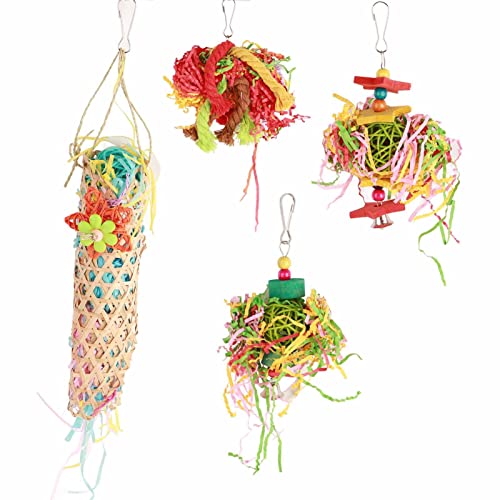 Camidy 4Pcs Bird Colorful Chewing Toys Parrot Foraging Shredder Toys Shred Hanging Foraging Toys, Bird Parrot Chewing Toys for Small Parakeet Cockatiel Conures Finches von Camidy