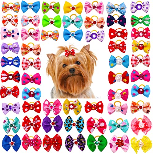 Camidy 50pcs Dog Bows, Dog Puppy Hair Bows with Rubber Bands, Cute Pet Small Dog Hair Bowknot Grooming Accessories von Camidy