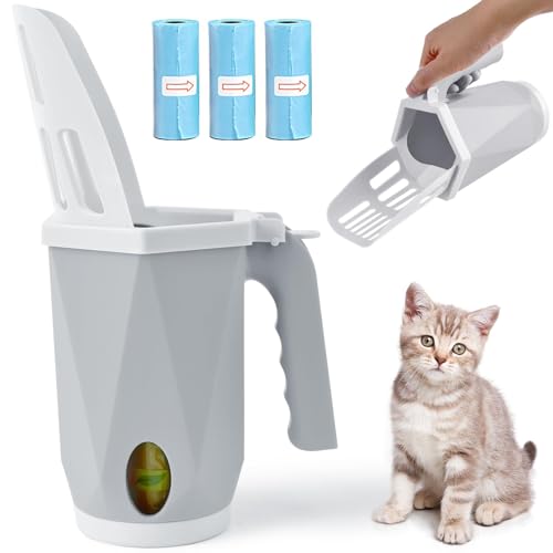 Camidy Cat Litter Scooper with Holder Detachable Deep Cat Litter Shovel Portable 2 in 1 Cat Litter Sifter Scoop System with 60 Waste Bags von Camidy