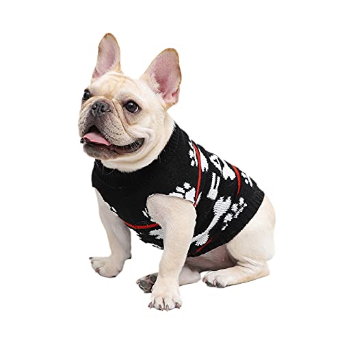 Camidy Hund Pullover Haustier Hund Gestrickte Pullover Knochen Paw Print Rollkragen Pullover Sweatershirt Winter Warm Knit Bekleidung für Small Medium Large Hunde von Camidy
